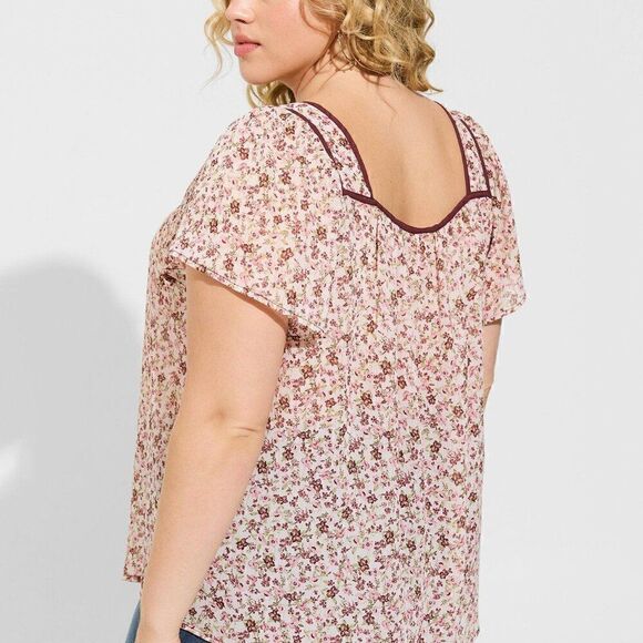 Torrid Crinkle Chiffon Flutter Sleeve Top Size 1/1X - Picture 2 of 7